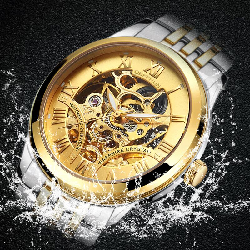 Roman Number 3D Dial Case Men Watch Stainless Steel Strap Automatic Mechanical Watch