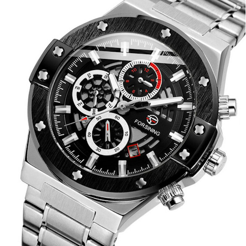 Men Automatic Watch Luminous Date Week Display 3ATM Waterproof Mechanical Watch