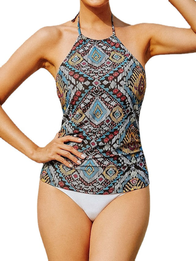 Women's Swimwear Tankini 2 Piece Normal Swimsuit 2 Piece Printing Leopard Floral Top Bathing Suits Sports Beach Wear Summer