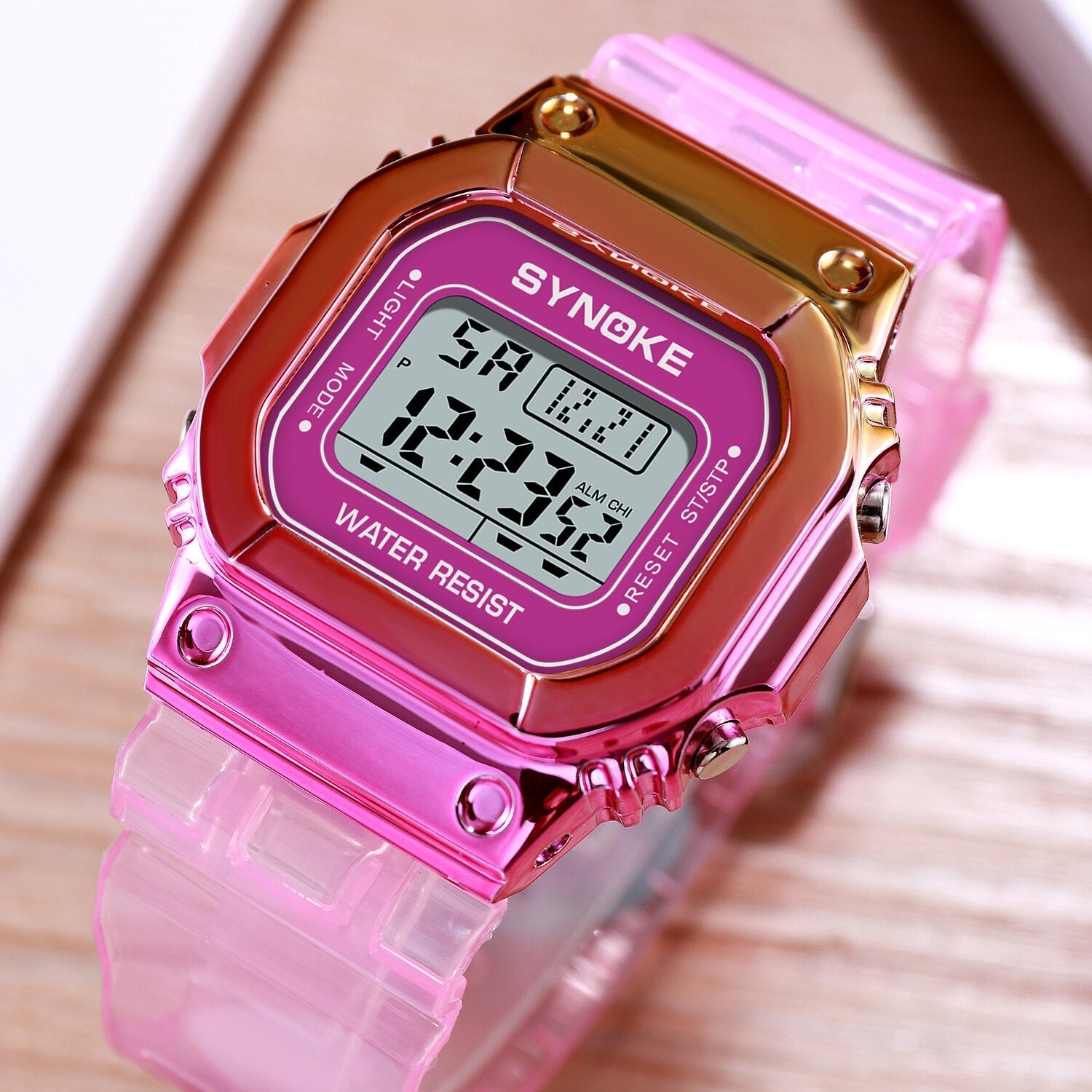 Gradient Color Watch Case Fashion Style Women Men Luminous Display Couple Digital Watch