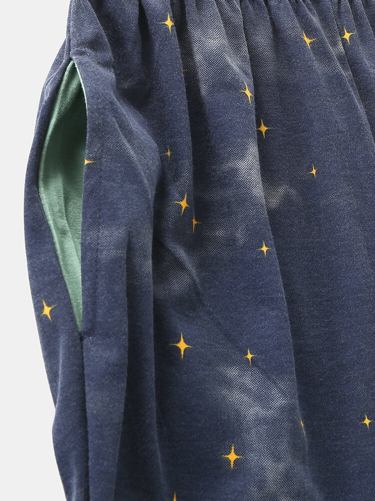 Women's Polar Bear & Starry Sky Pajama Set - Pullover Top & Elastic Waist Pants with Pockets