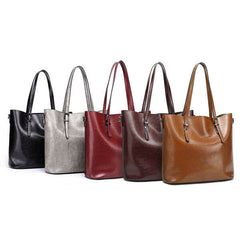 Women Oil Leather Tote Handbag Vintage Shoulder Bag Capacity Big Shopping Tote Crossbody Bag