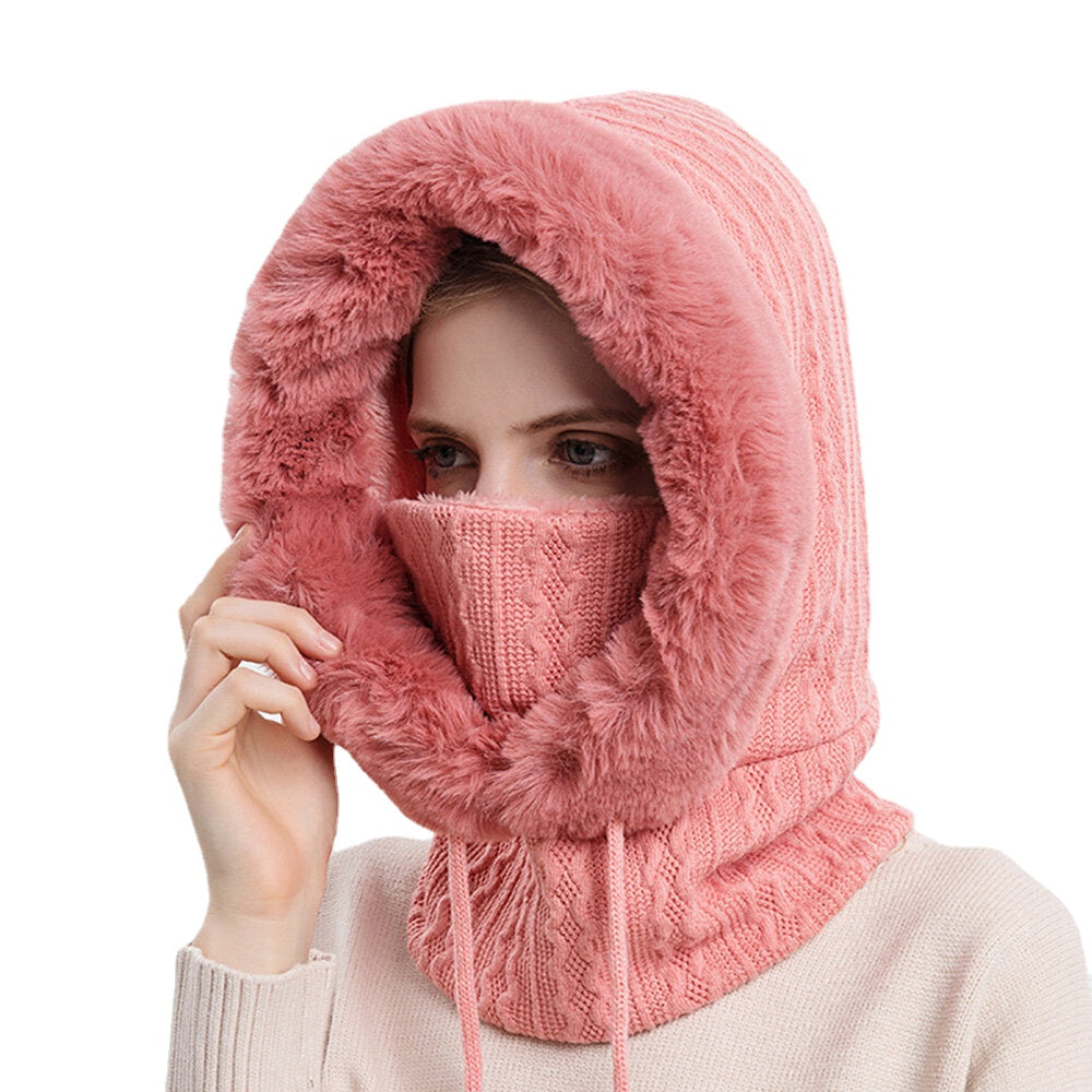 Women's Plush Hooded Neck & Ear Warmer: Cold-Proof Outdoor Riding Headgear