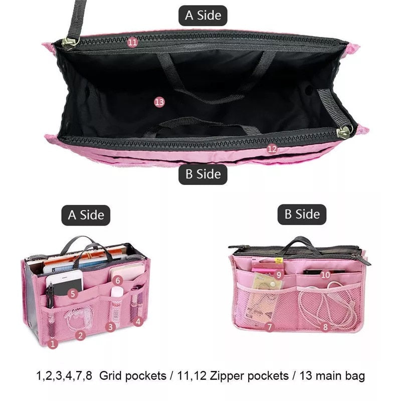 Nylon Cosmetic Bags For Women Tote Insert Double Zipper Makeup Bag Toiletries Storage Bag Girl Outdoors Travel Make Up Organizer