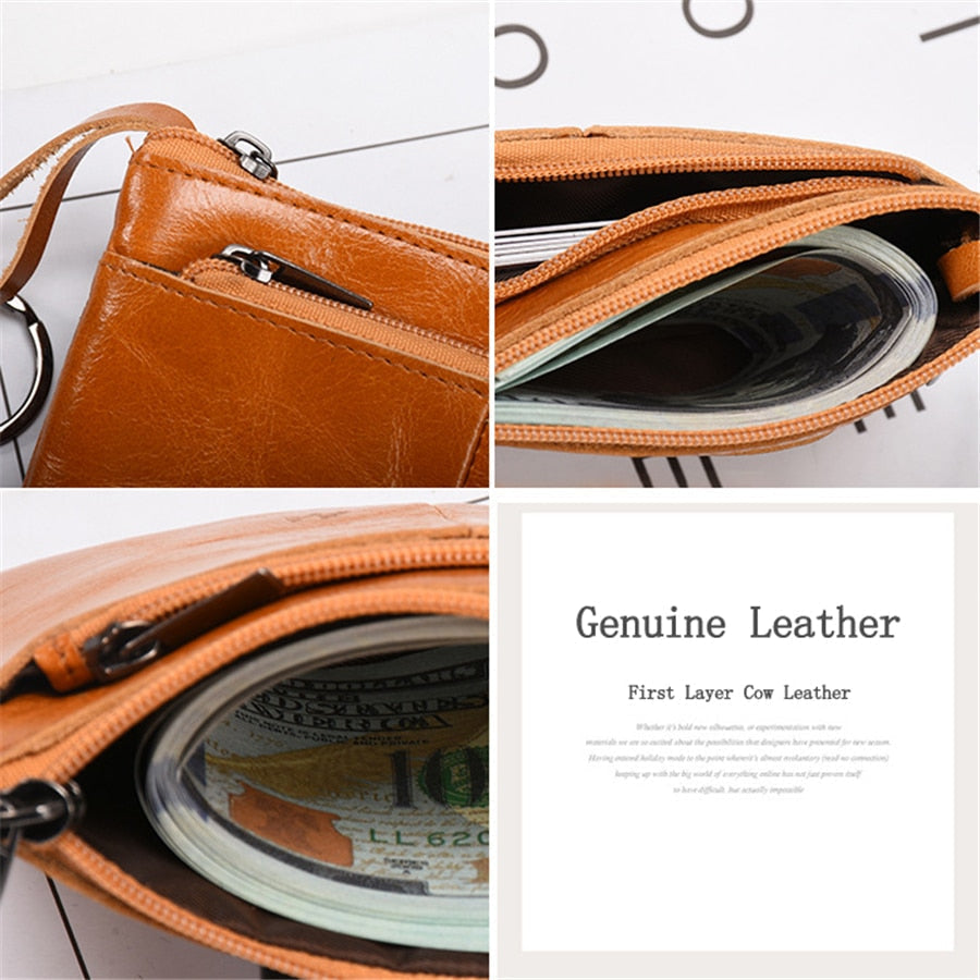 Mini Purse for Men Wallet Women Genuine Leather Zipper Vintage Short Lady Small Slim Female Women's Wallet Male Thin portomonee
