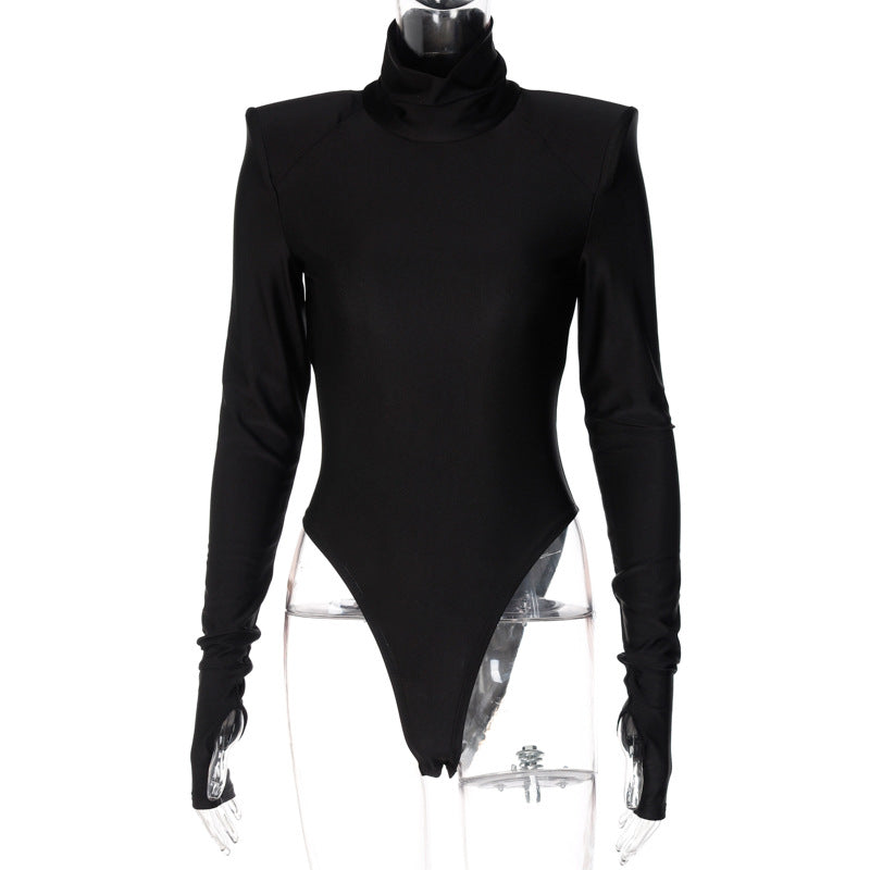 Fashion High Collar Finger Stall Slim-Fit Base Bodysuit