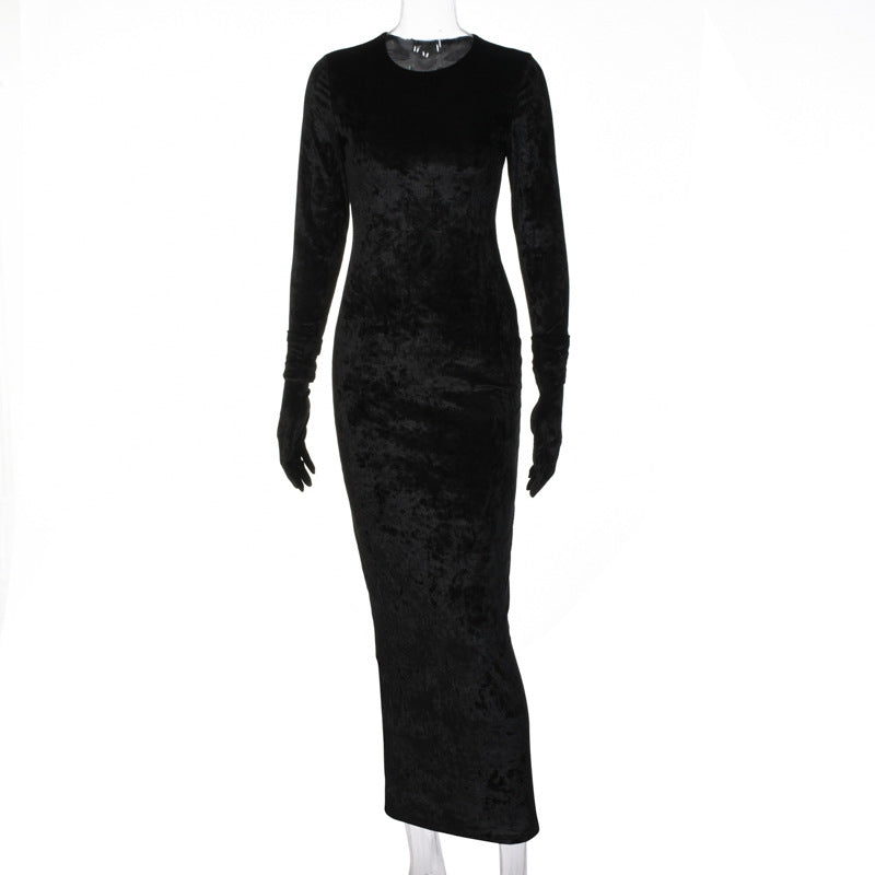Slim-Fit Winter Street Dress - Fashionable Round Neck