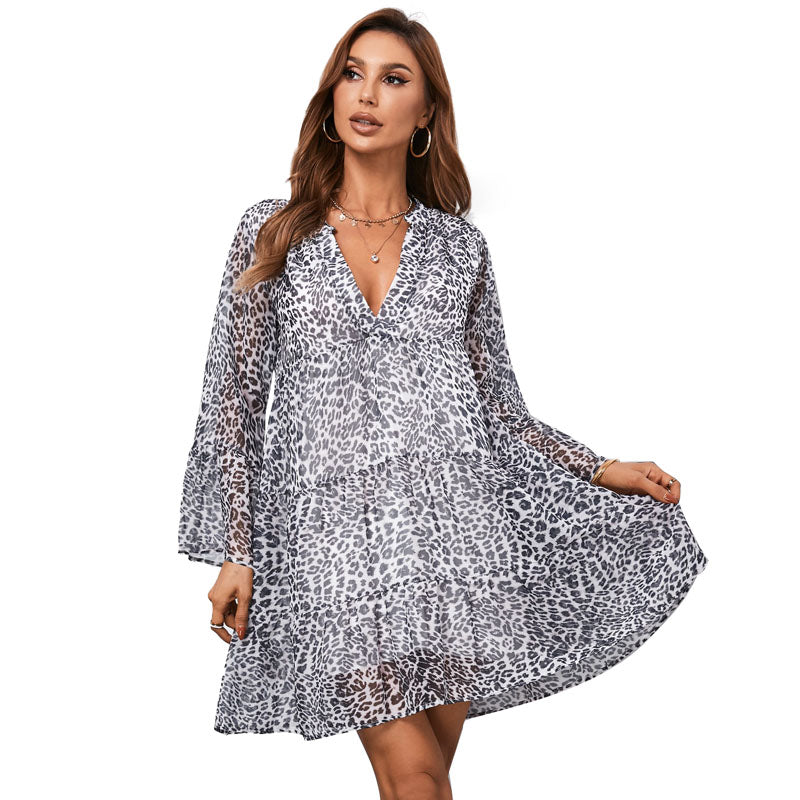 Long Sleeve V-Neck Fashion Pullover Dress