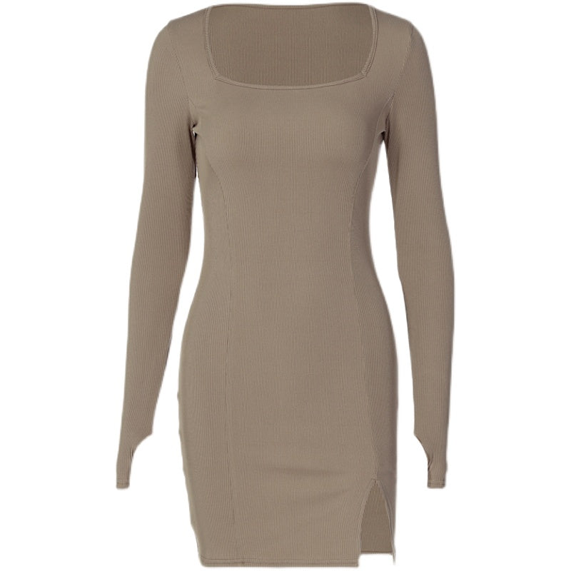 Sexy Slim-Fit Long Sleeve Dress - Solid Color Fashion