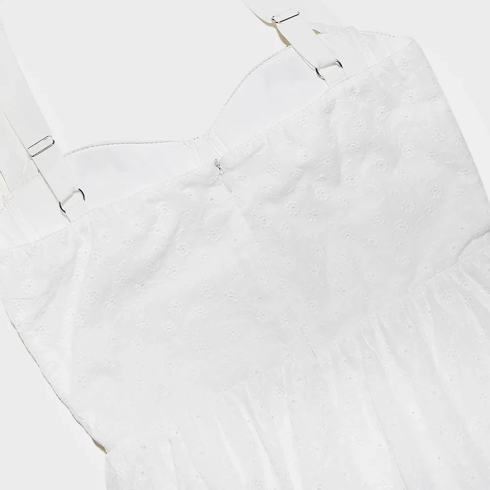 White Women's Summer Dress Linen-cotton Blend Jacquard Dress Elegant Sexy Midi Vacation Holiday Dress
