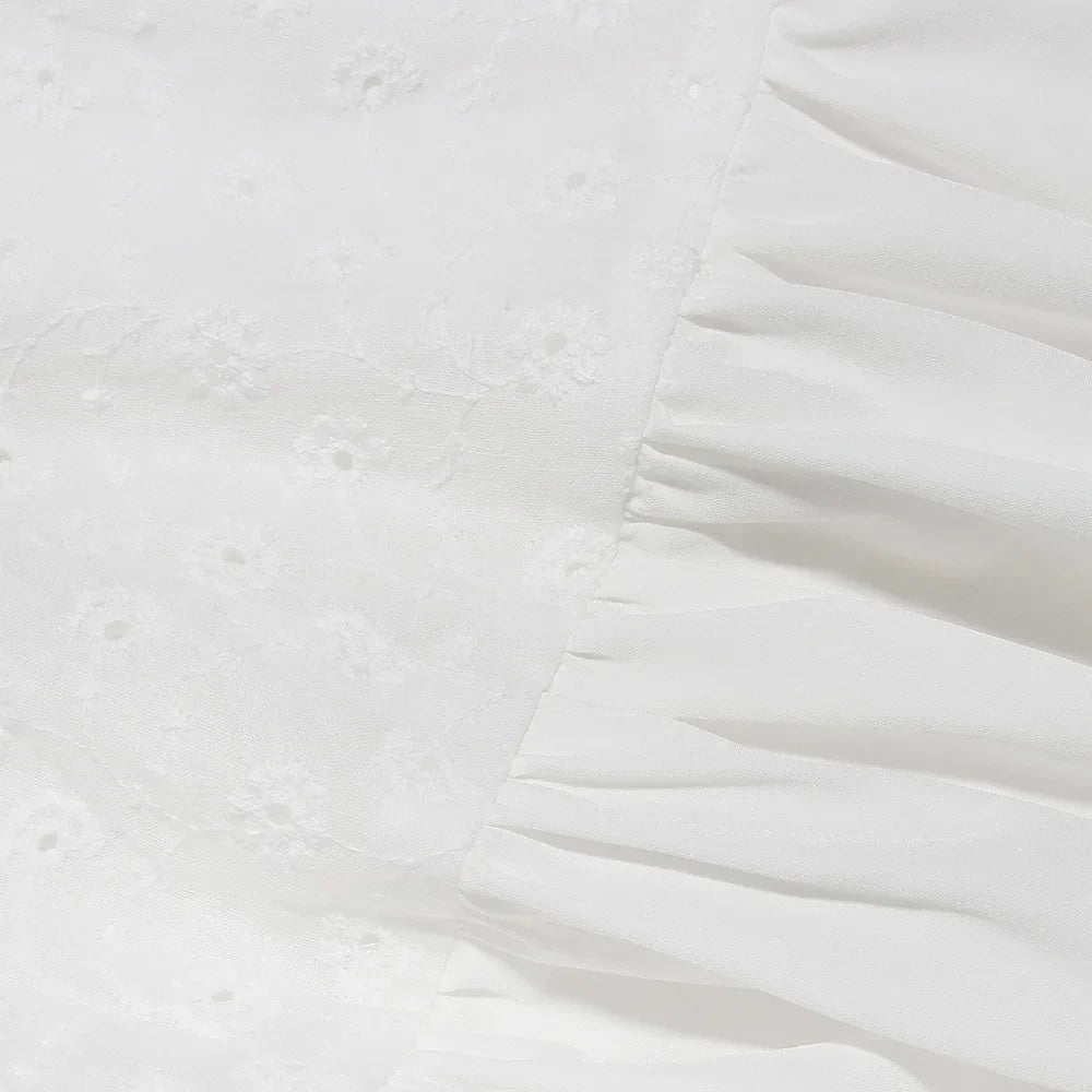 White Women's Summer Dress Linen-cotton Blend Jacquard Dress Elegant Sexy Midi Vacation Holiday Dress