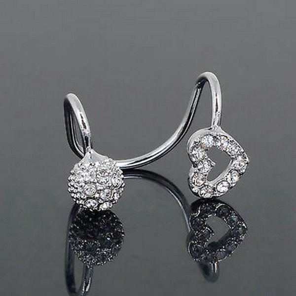 1pc Crystal Hollow Heart Round Earring Clip Ear Cuff For Women