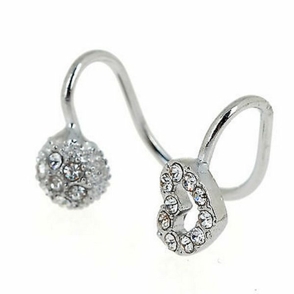 1pc Crystal Hollow Heart Round Earring Clip Ear Cuff For Women