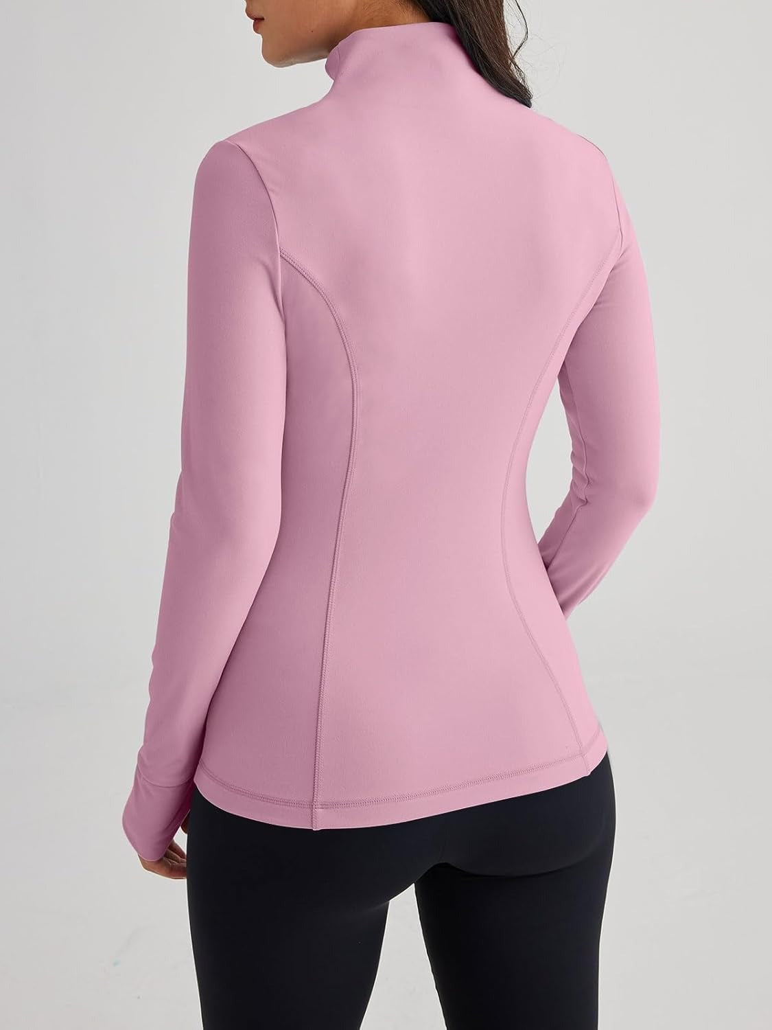 Women’s Full Zip Athletic Jacket – Breathable Lightweight Zip-Up Hoodie with Stand-Up Collar, Thumb Holes, and Zipper Pockets for Exercise and Outdoor Activities