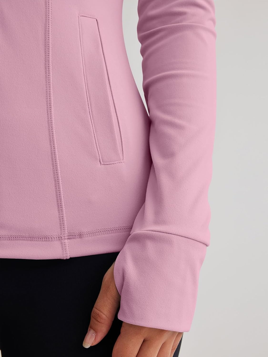 Women’s Full Zip Athletic Jacket – Breathable Lightweight Zip-Up Hoodie with Stand-Up Collar, Thumb Holes, and Zipper Pockets for Exercise and Outdoor Activities