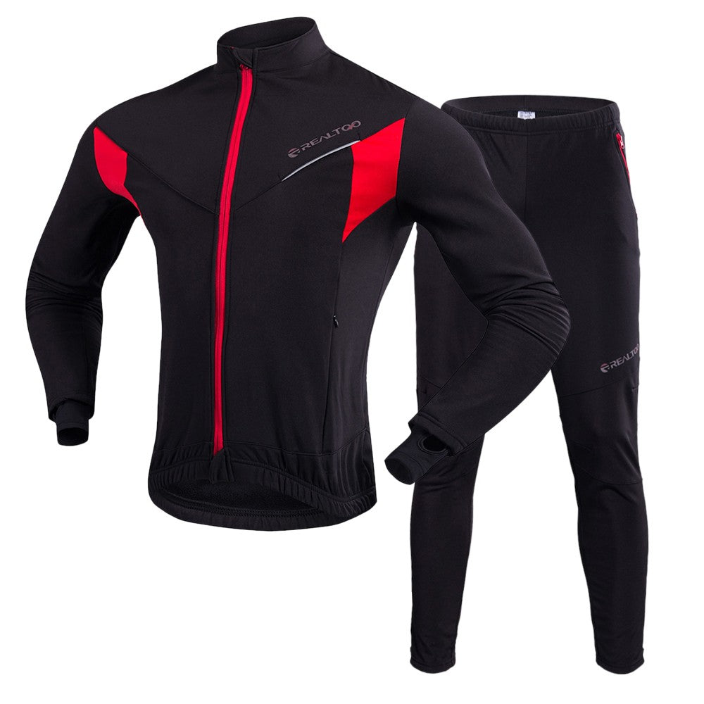 Men Cycling Clothing Set Outdoor Sports Winter Warm Thermal Fleece Long Sleeve Bike Jacket Pants Bicycle Suit