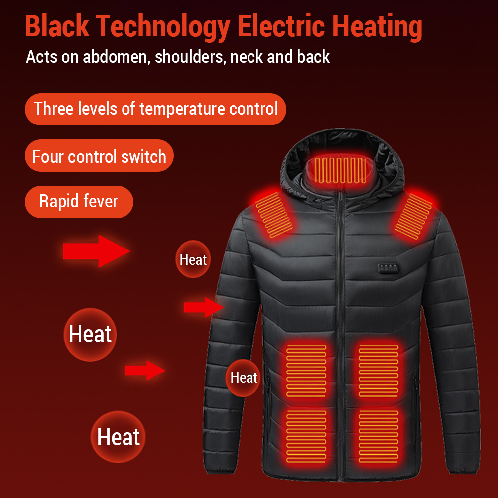 Battery-Powered Heated Cotton Jacket, 21-Zone Control Winter Coat