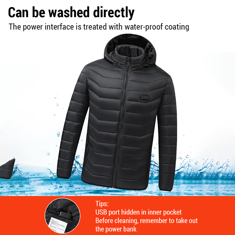 Battery-Powered Heated Cotton Jacket, 21-Zone Control Winter Coat