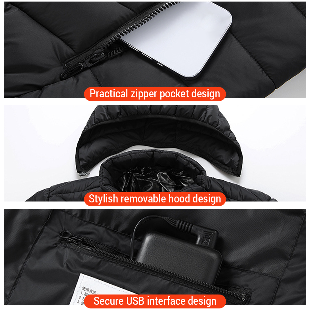 Battery-Powered Heated Cotton Jacket, 21-Zone Control Winter Coat