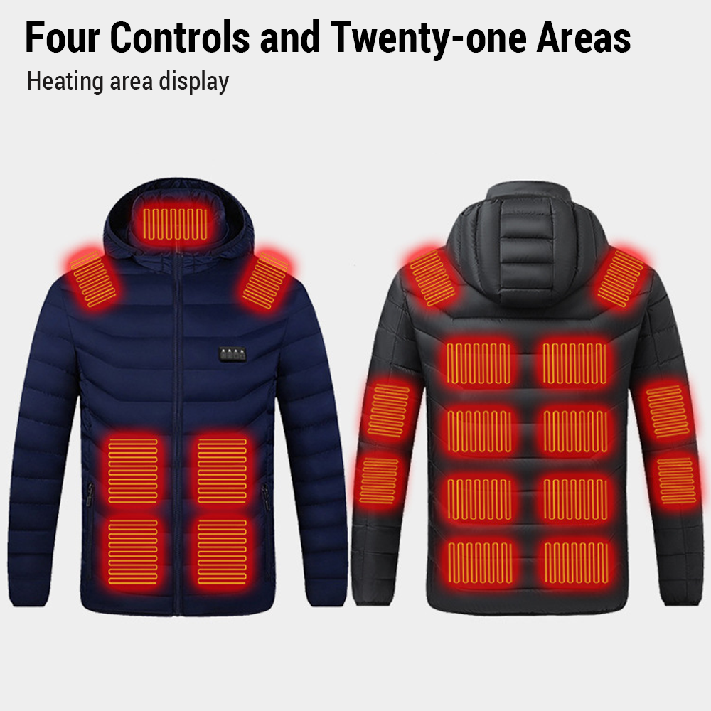 Battery-Powered Heated Cotton Jacket, 21-Zone Control Winter Coat