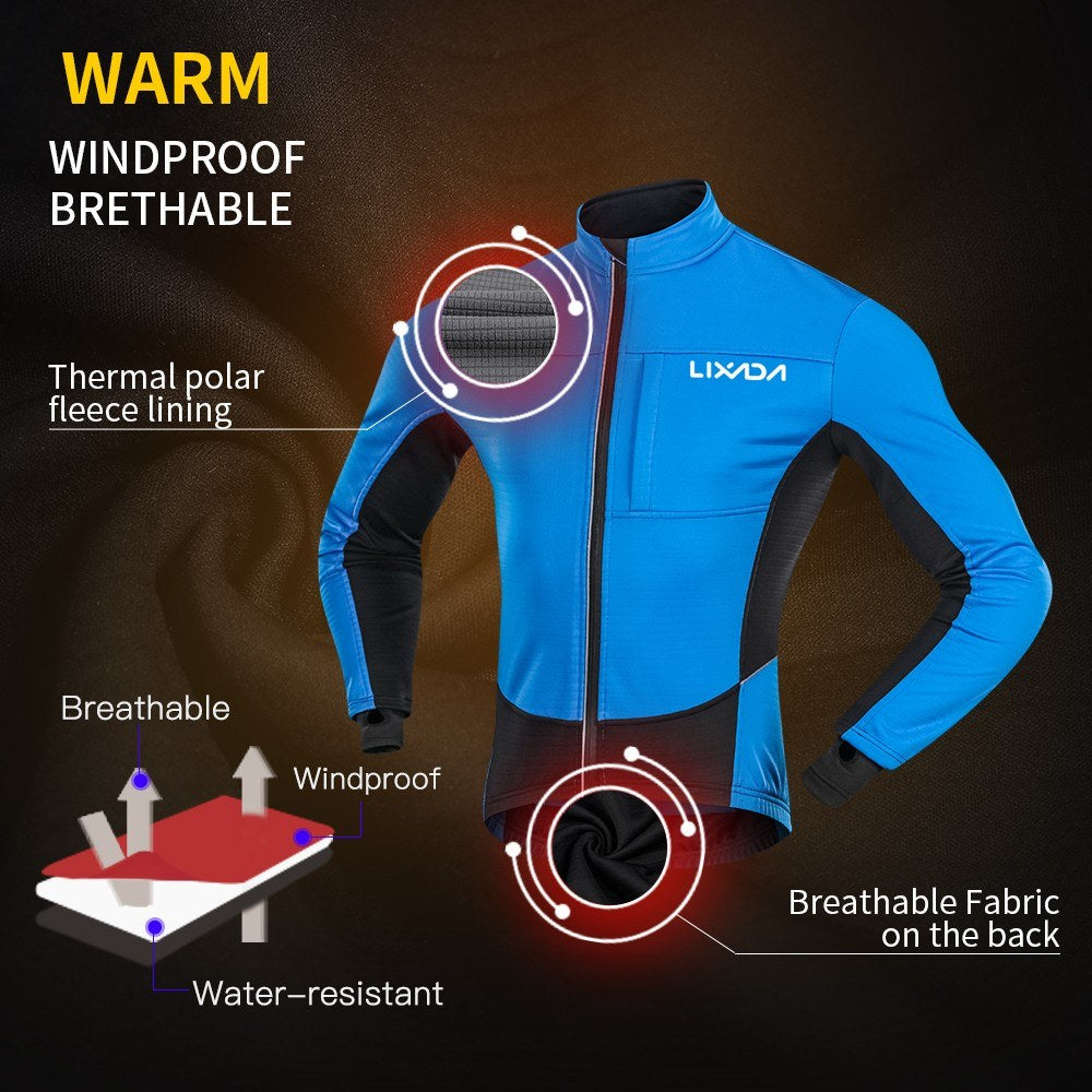 Winter Thermal Polar Fleece Men's Windproof Cycling JacketMTB Bike Bicycle Riding Running Clothing Sportswear Jacket Coat