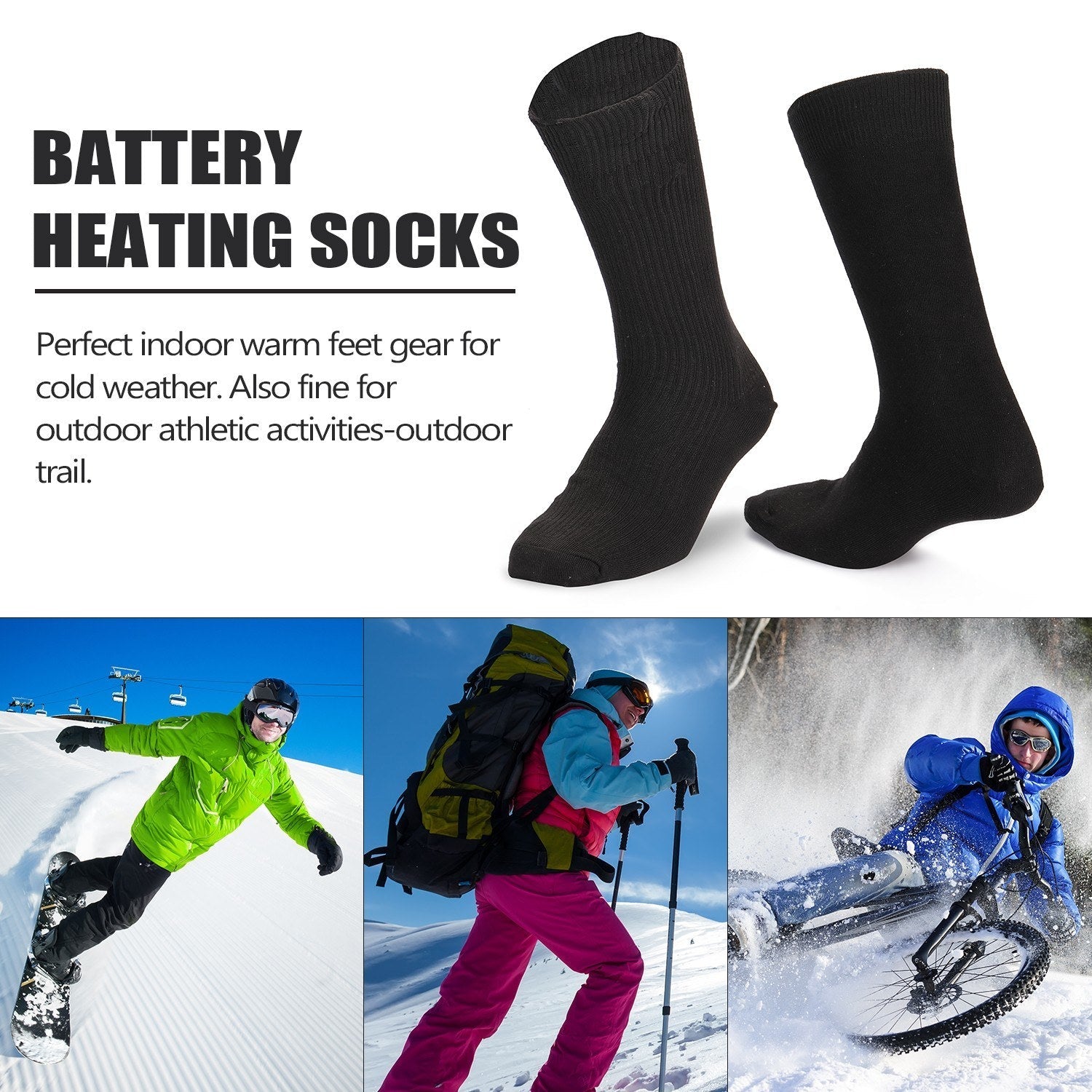 Battery Heated Socks for Outdoor Cold Weather - Ideal for Riding, Camping, Hiking, Motorcycle