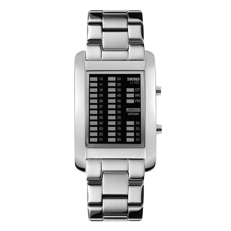 Business Style LED Display Wrist Watch Steel Band Creative Style Digital Watch