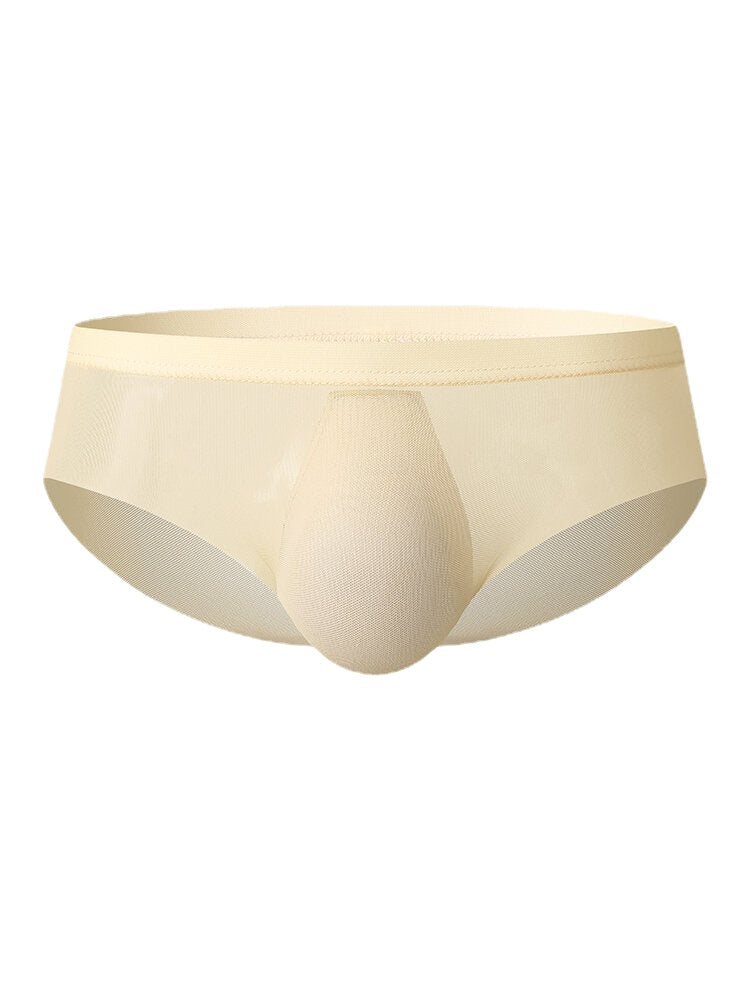 Mens Solid Color See Through Breathable Thin Mid Waist Full Hip Home Briefs