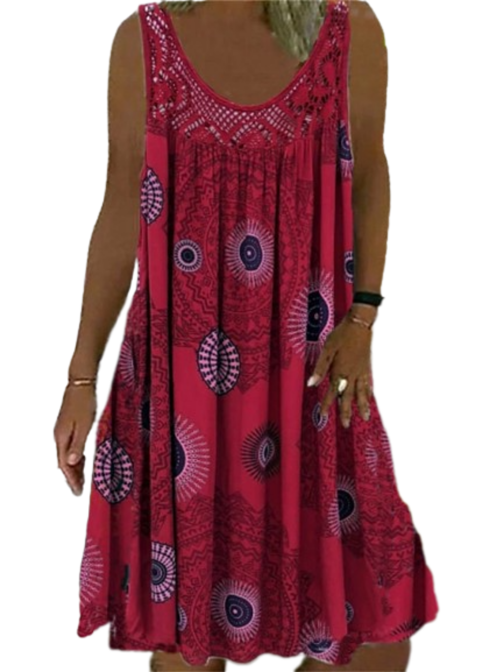 Women's Sleeveless Street Print Crew Neck Sport Casual Dress