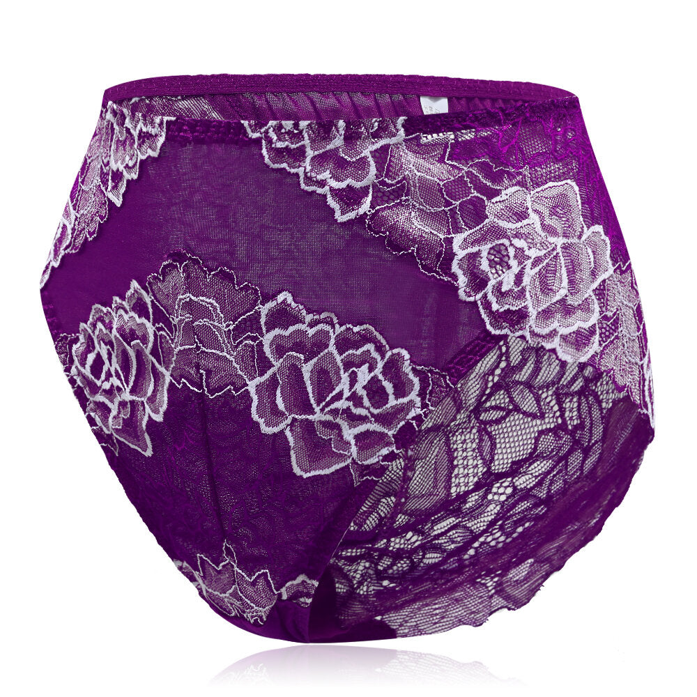 Plus Size Luxury Lace Floral Breathable Briefs