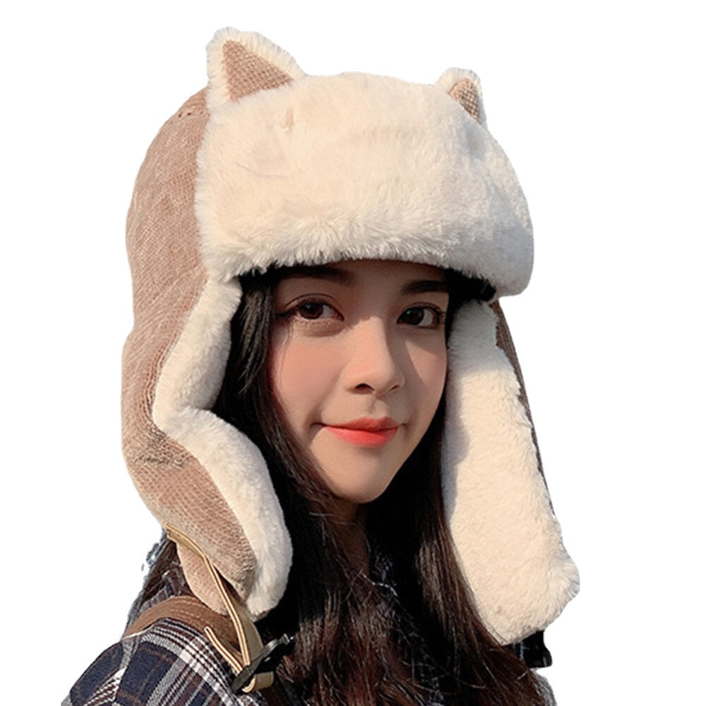 Windproof Cotton Cat Ear Trapper Hat for Skiing & Riding - Warm Ear Protection