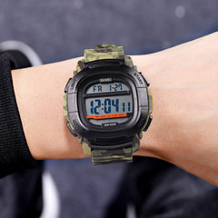 Sport Men Watch Date Week Display 5ATM Waterproof Stopwatch Countdown LED Light Outdoor Digital Watch