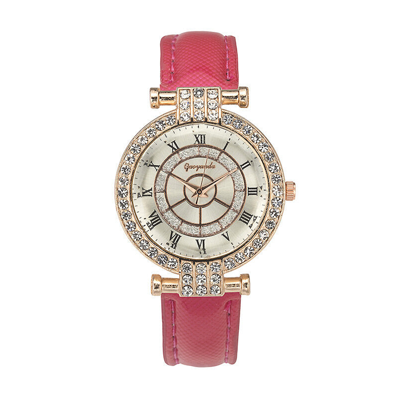 Leather Band Women Wrist Watch Casual Style Crystal Quartz Watch