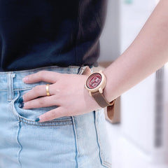 Retro Style Wood Wrist Watches Leather Strap Ladies Watch