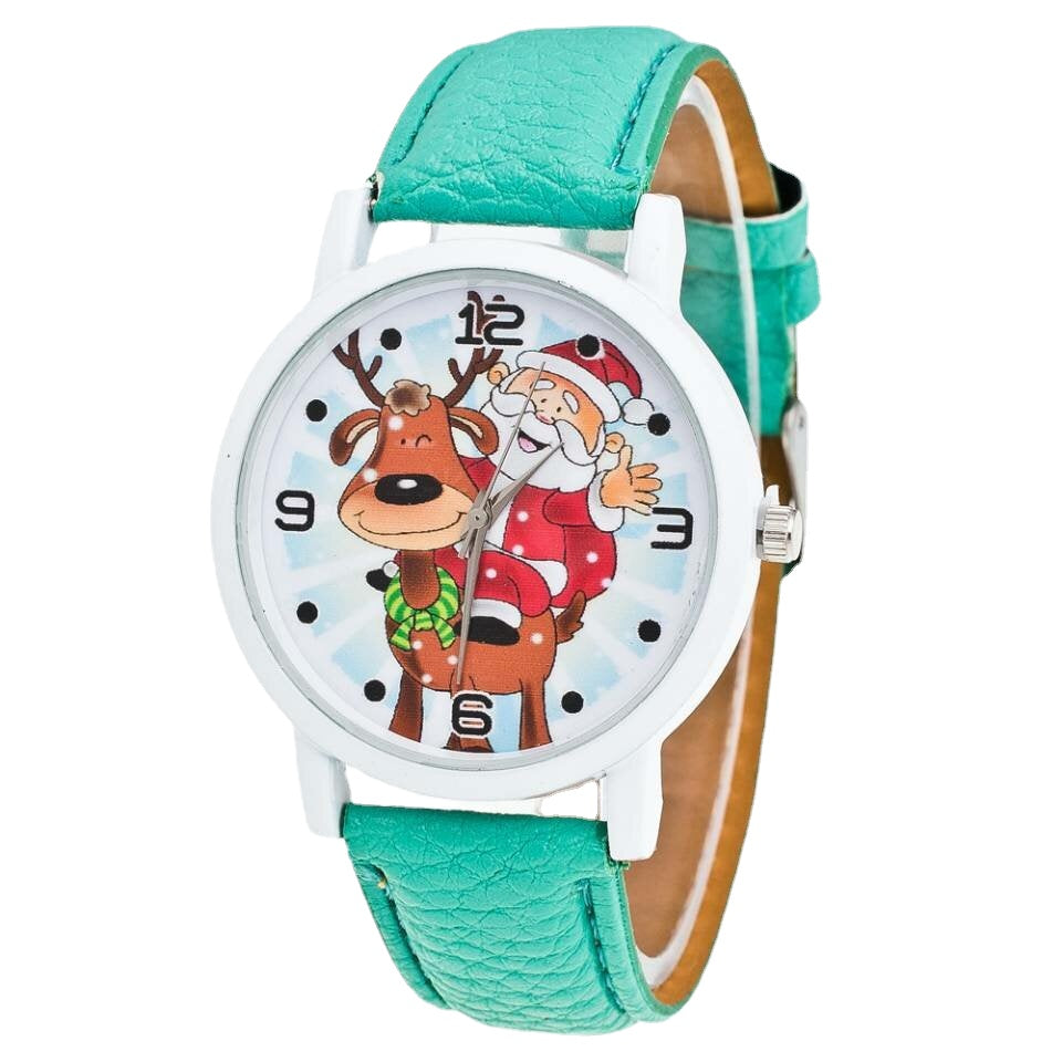 Fashion Christmas Santa Claus Pattern Cute Watch Leather Strap Men Women Quartxz Watch