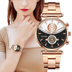 Fashion Casual Steel Alloy Mesh Strap Personality Gear Dial Quartz Watch for Men Women