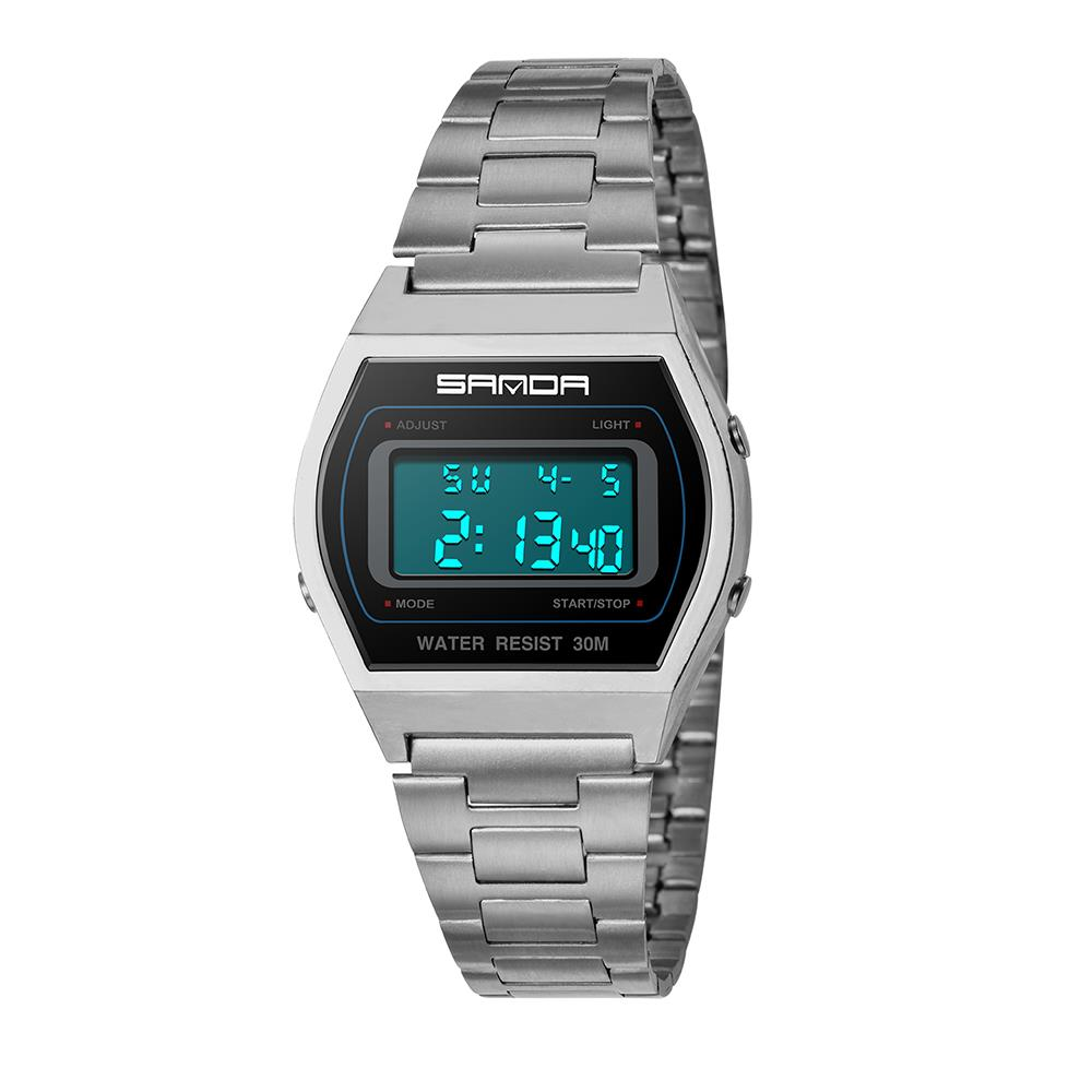 Digital Watch Men Fashion Stainless Steel Strap Calendar Clock Waterproof Sport Watch