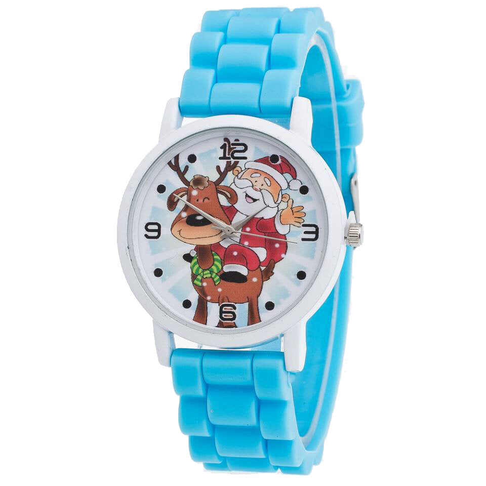 Cartoon Santa Claus and Reindeer Pattern Silicone Strap Watch Cute Kid Watch Fashion Children Quartz Watch