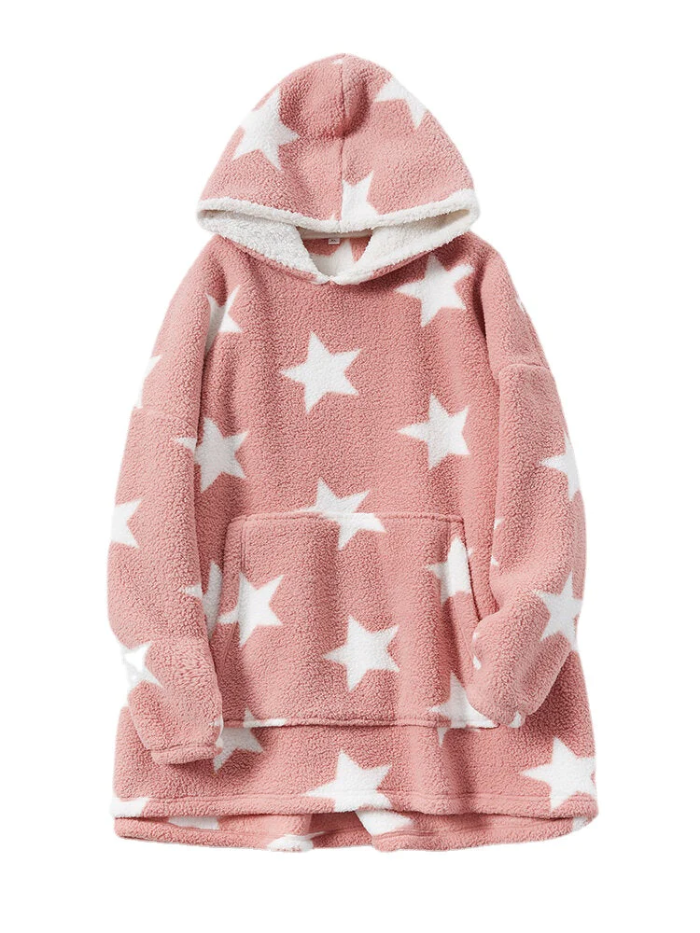 Women's Star Fleece Blanket Hoodie with Kangaroo Pocket - Warm & Cozy