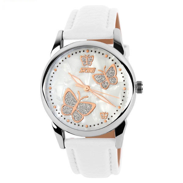 Butterfly PU Leather Band Life Waterproof Women Quartz Wrist Watch