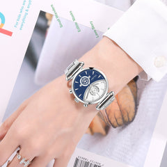 Fashion Casual Steel Alloy Mesh Strap Personality Gear Dial Quartz Watch for Men Women