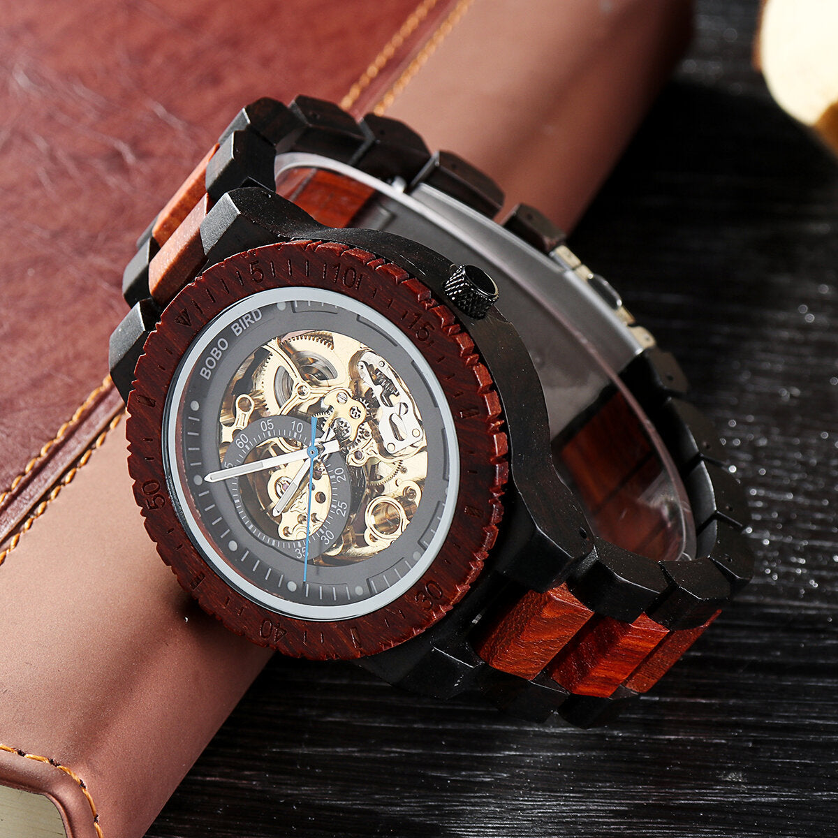 Men Wooden Luminous Hand Wristwatches Mechanical Watch