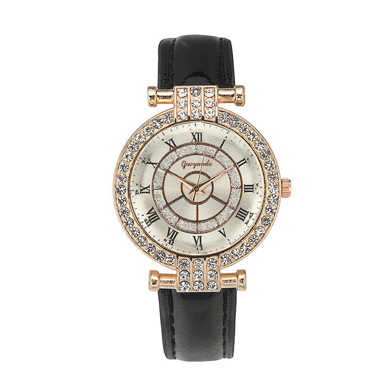 Leather Band Women Wrist Watch Casual Style Crystal Quartz Watch