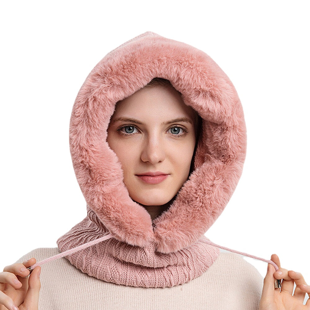 Women's Plush Hooded Neck & Ear Warmer: Cold-Proof Outdoor Riding Headgear