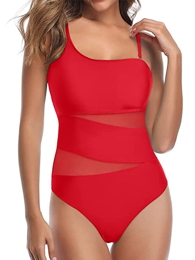 Women's One Piece Monokini Swimsuit - Backless, Tummy Control, Mesh Print