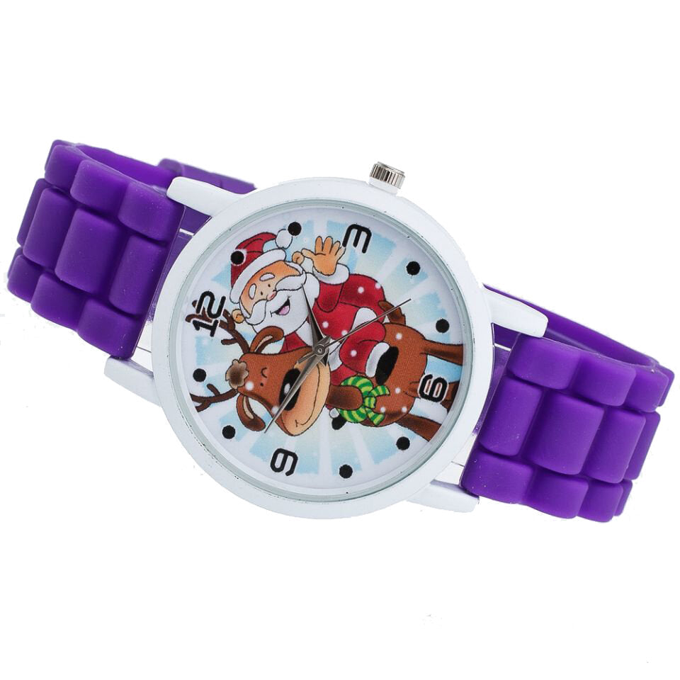 Cartoon Santa Claus and Reindeer Pattern Silicone Strap Watch Cute Kid Watch Fashion Children Quartz Watch