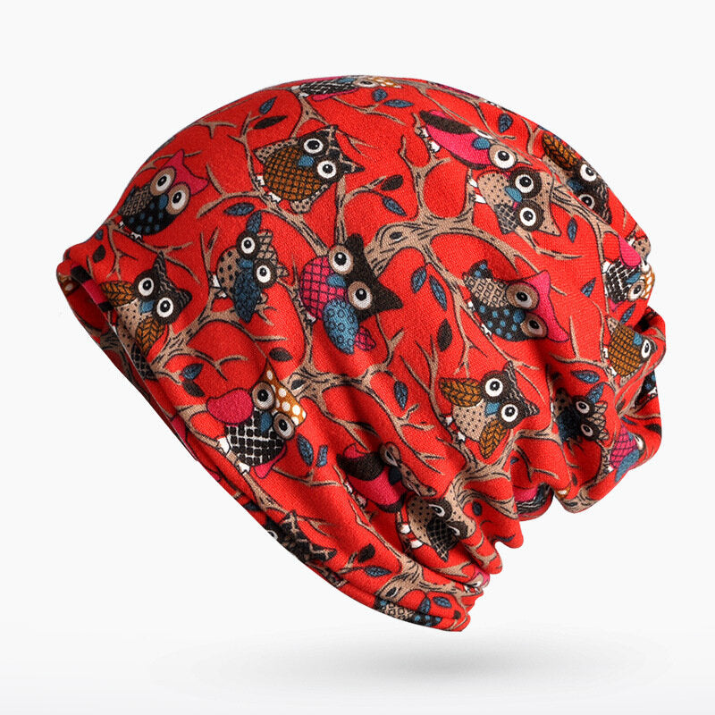 Women's Owl Pattern Slouchy Beanie Cap & Scarf, Multi-Function, Double Layer, Windproof, Warm Hat