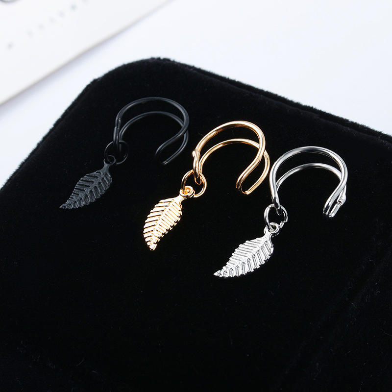 U Shaped Ear Clip Multicolor Leaf Pendant Single Earring Sweet Earring For Women