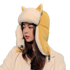 Windproof Cotton Cat Ear Trapper Hat for Skiing & Riding - Warm Ear Protection