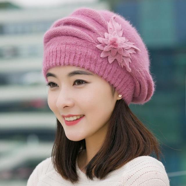 Women's Thick Knitted Fur Hat - Warm Winter Sweater Beanie